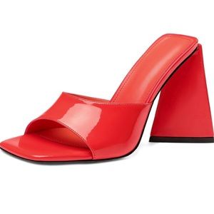 Qupid Red Triangle Heel Slide Sandals Shoes Mules Heels Matte Leather